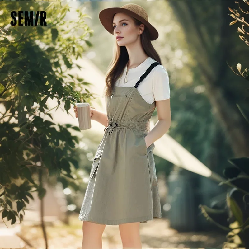 Semir Jumpsuit For Women Workwear-Style Suspender Skirt With Solid Color T-Shirt New In 2024 Summer Two-Piece Set