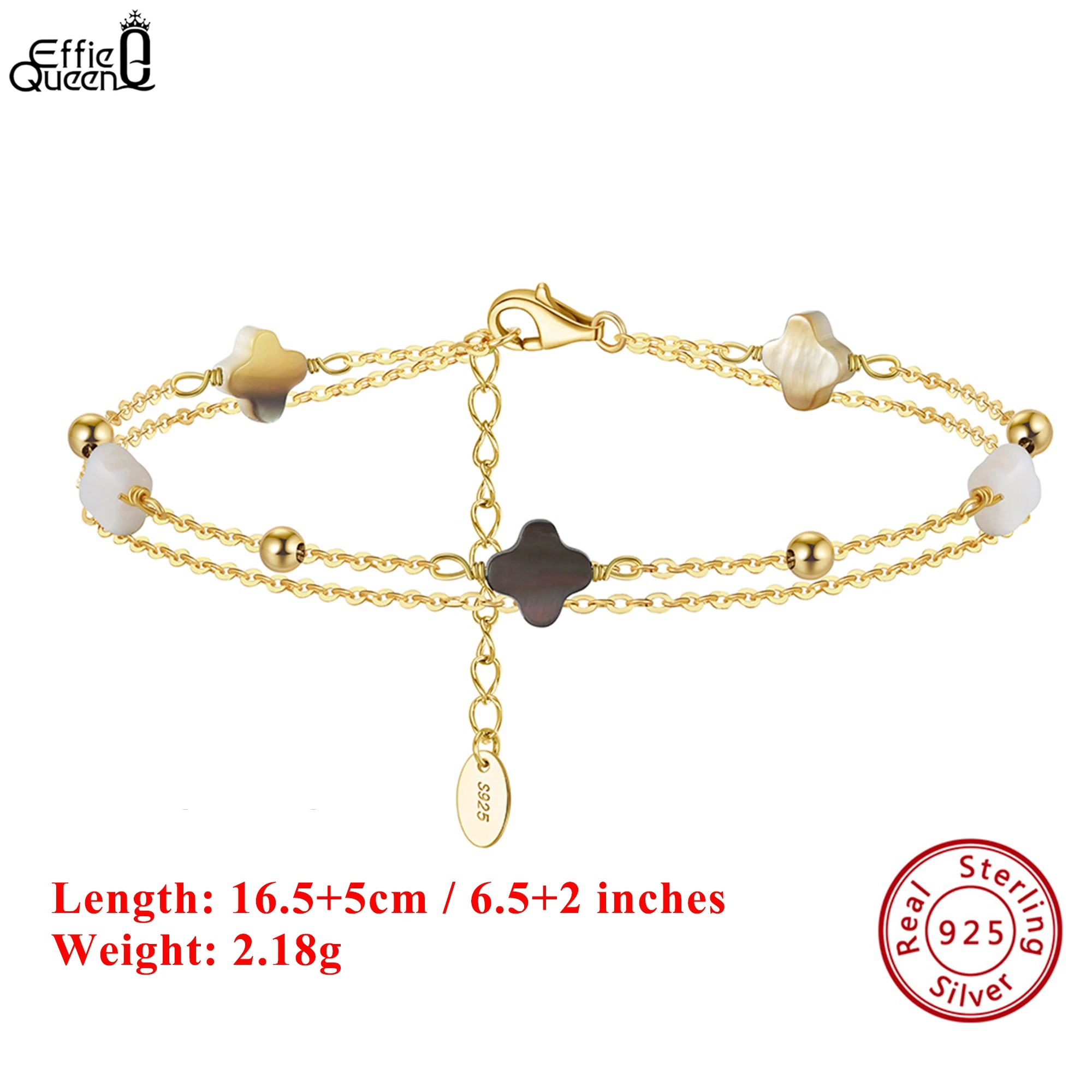 

EFFIE QUEEN 925 Pure Silver 14k Gold Four Leaf Clover Chain Bracelet Lucky Jewelry for Women, Men Banquet Birthdays Gift GMB66