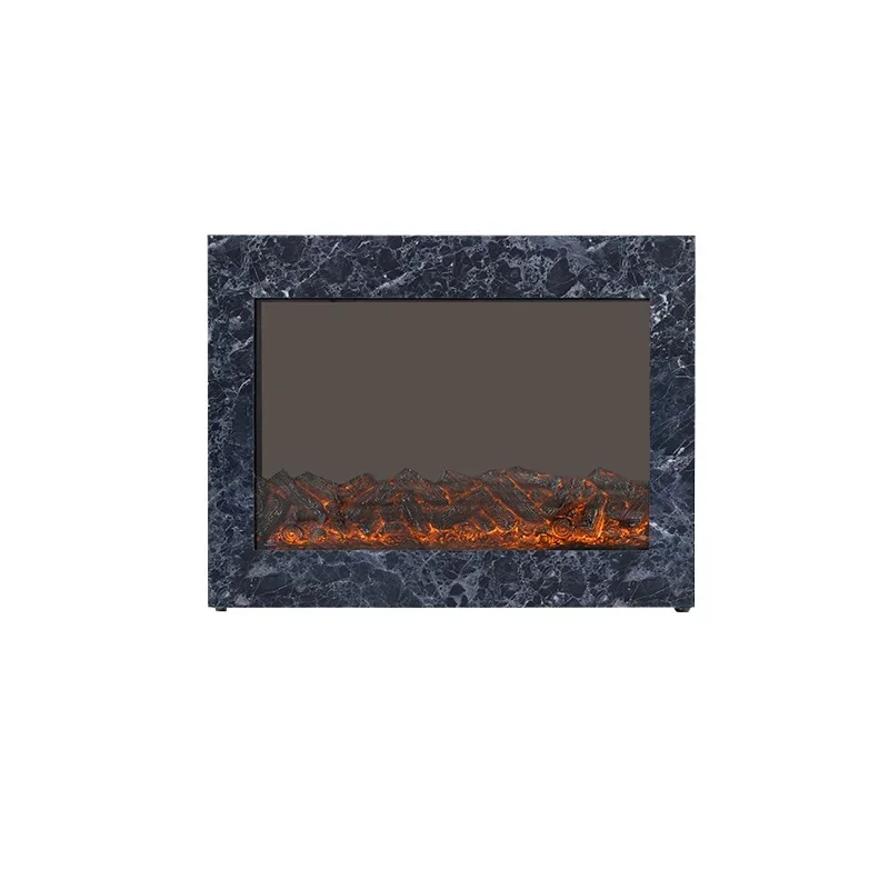 

Real fire fireplace, solid wood decoration, Bulgari pattern side cabinet