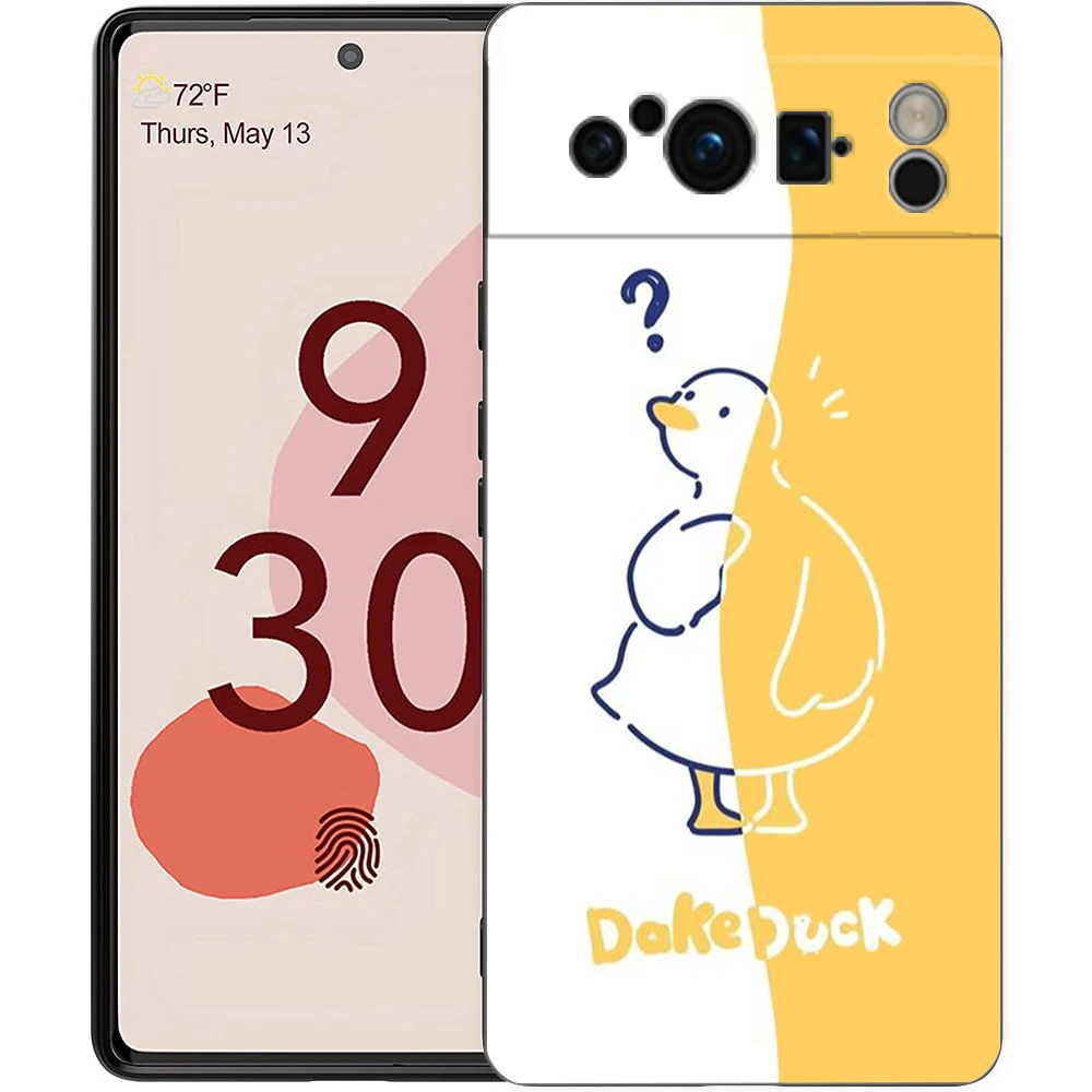 Duck Art Phone Case For Google Pixel 8 7 6 Pro 6A 7A 5G Soft Silicone Shockproof TPU Black Cover TPU Fundas