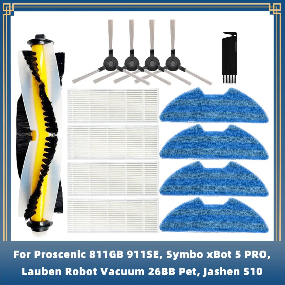 Compatible For Proscenic 811GB 911SE, Symbo xBot 5 PRO, Lauben Robot Vacuum 26BB Pet Spare Parts Main Side Brush Filter Mop