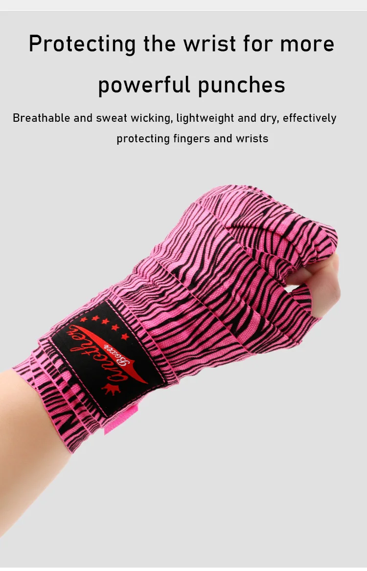 3/5M Boxtraining Bandagen Baumwolle Sport Sanda Kick Mma Handhandschuhe Wraps Gürtel Sportgurt Personalisiertes Zebra Totenkopfmuster – Detail 4