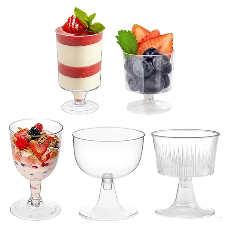 Salads Dessert Cups Jelly Yogurt Baking Mousse Plastic Trapezoidal 10pcs Disposable Food Container Transparent