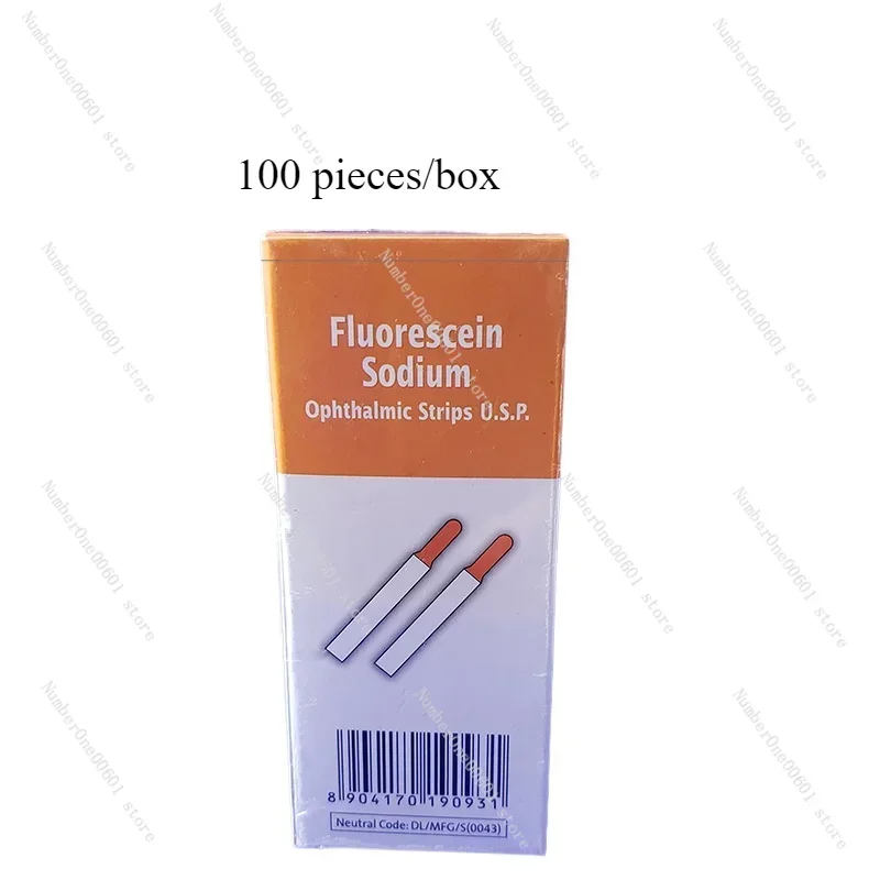 India Tear Detection Filter Paper Strip Fluorescein Sodium Ophthalmic Detection Test Strip Fluorescent Strips A Box of 100