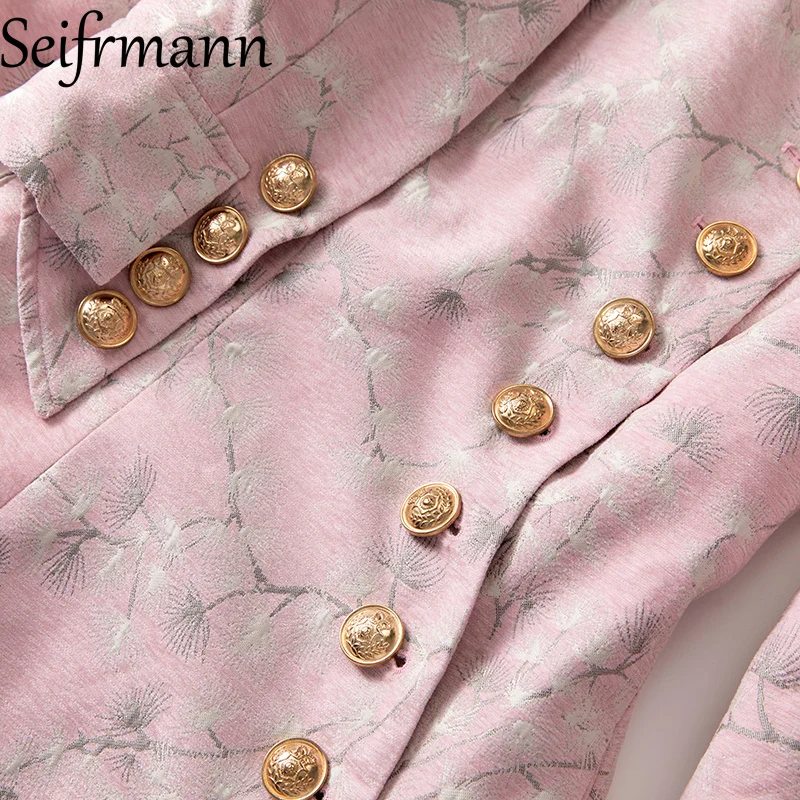 Sukienka Seifrmann 2026 Wiosna Damska Nowa Modna Stójka Długi Rękaw Nadruk Łączona Koronka Temperamentna Sukienka z Podkreśloną Talia