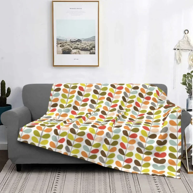 Orla Kiely Flowers Blankets Warm Flannel Mid Century Modern Multi Stem Throw Blanket for Home Bedroom Sofa