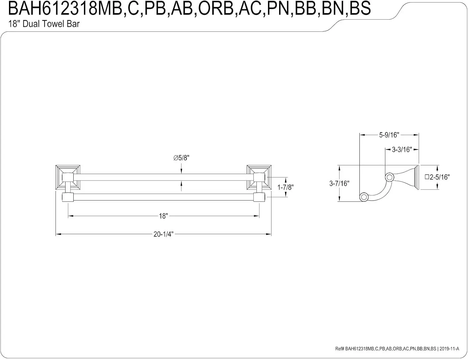 BAH612318AC Monarch Dual -Towel Bar, Antique Copper