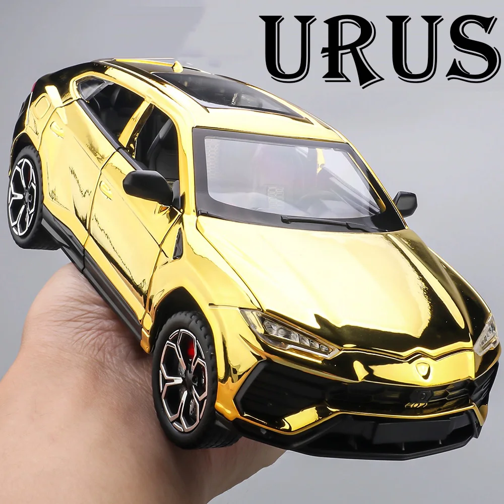 Modelo de juguete Lambor URUS 1:24, puertas de coche de aleación fundida, sonido abierto, luz, vehículo de absorción de impacto, regalo de Navidad para niños
