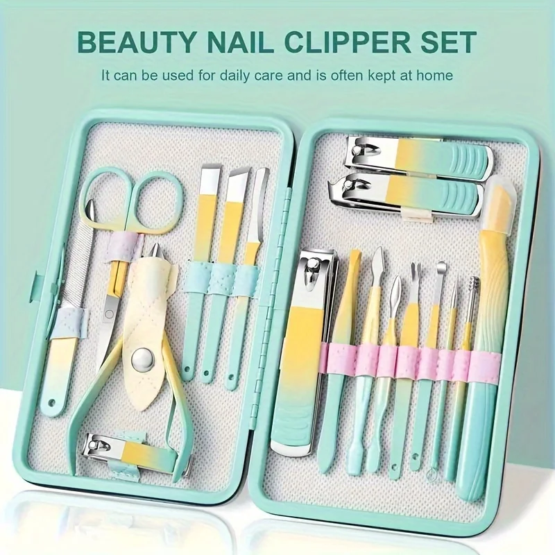 Conjunto profissional de manicure e pedicure, cortadores de unhas, ferramentas de aço de alta qualidade, cores gradientes, 7 a 18pcs