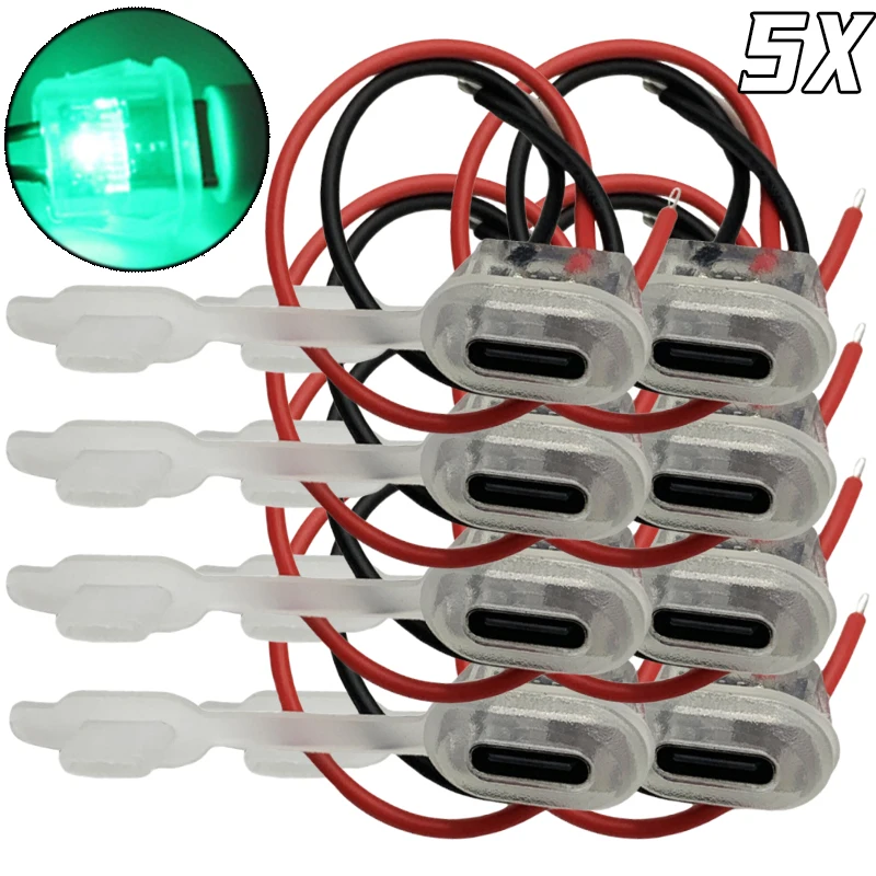 

5PCS Waterproof 2pin Type C Connector Jack with LED Lights Plate 5A Input Power Port TYPE-C Charge Female Sockets Battery Cables