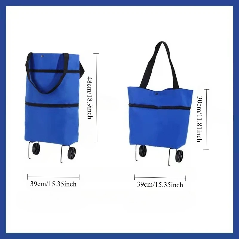1Pc Shopper Bag New Folding Shopping Cart Wheels Bag Oxford Cloth Shopping Trolley Handcart Household Trolley Supermarket Bag