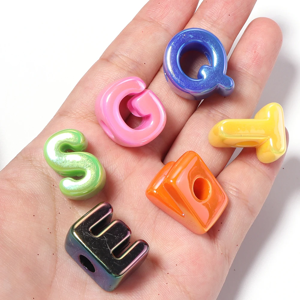 26pcs AB Color Acrylic Letter Beads Side Hole Loose Spacer Alphabet Bead for DIY Jewelry Making Bracelet Phone Chain Accessories