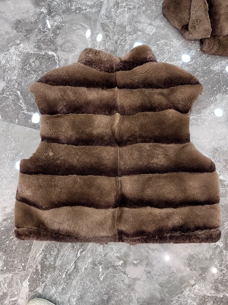 Nouveau automne hiver chaud femmes manteau naturel réel lapin fourrure gilet épais gilet en duvet d'oie de luxe femme Streetwear