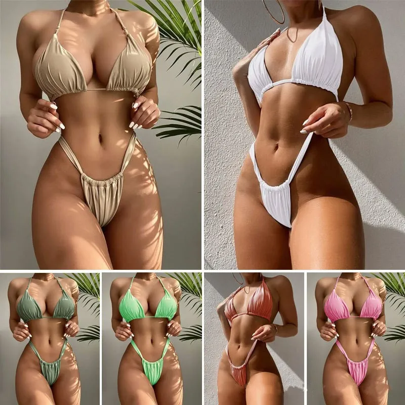 

Sexy Micro Bikini New Solid Swimwear Bandage Women Swimsuit Female Thong Bikinis Set 2 Piece Female Bathing Suit Beachwear