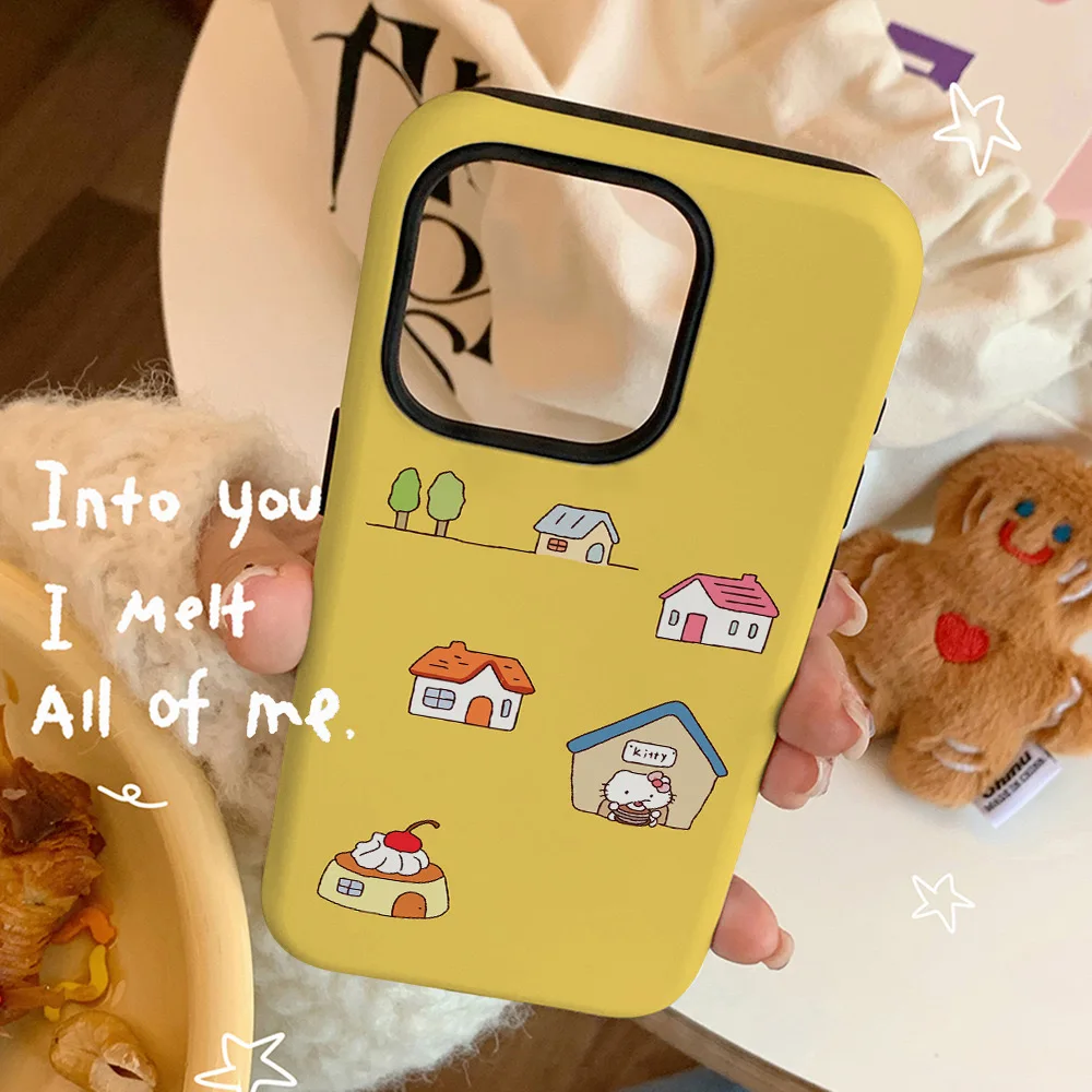 INS House Cat Forest custodia per telefono gialla per IPhone 15 14 11 12 13 Pro Max Fun custodia per telefono carina coreana per IPhone XR XS MAX Cover