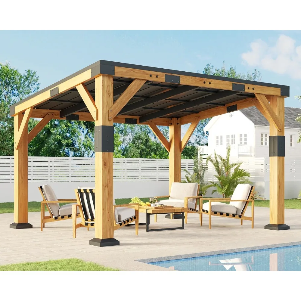 10' x 12' Cedar Wood Gazebo with Sloped Galvanized Steel Roof, Custom