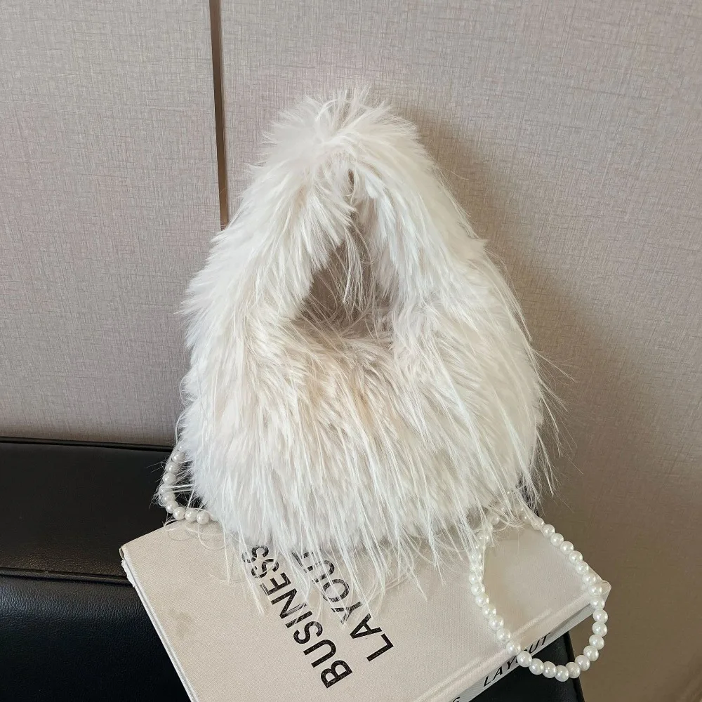 

Cute Luxury Faux Fur Handbag Solid Color Soft Winter Tote Bag Exquisite Top-Handle Furry Shoulder Bag Women