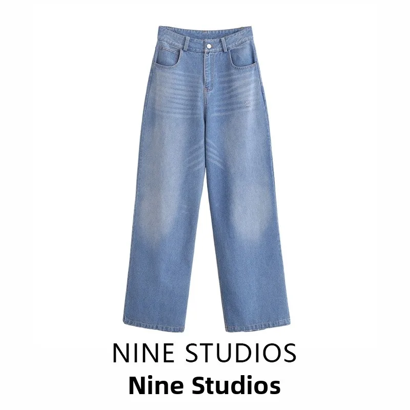 

High Waist Straight Leg Jeans Women's Denim Pants Torn Decorative Vintage Long Pants Casual Sle Zipper Closure Loose Fit