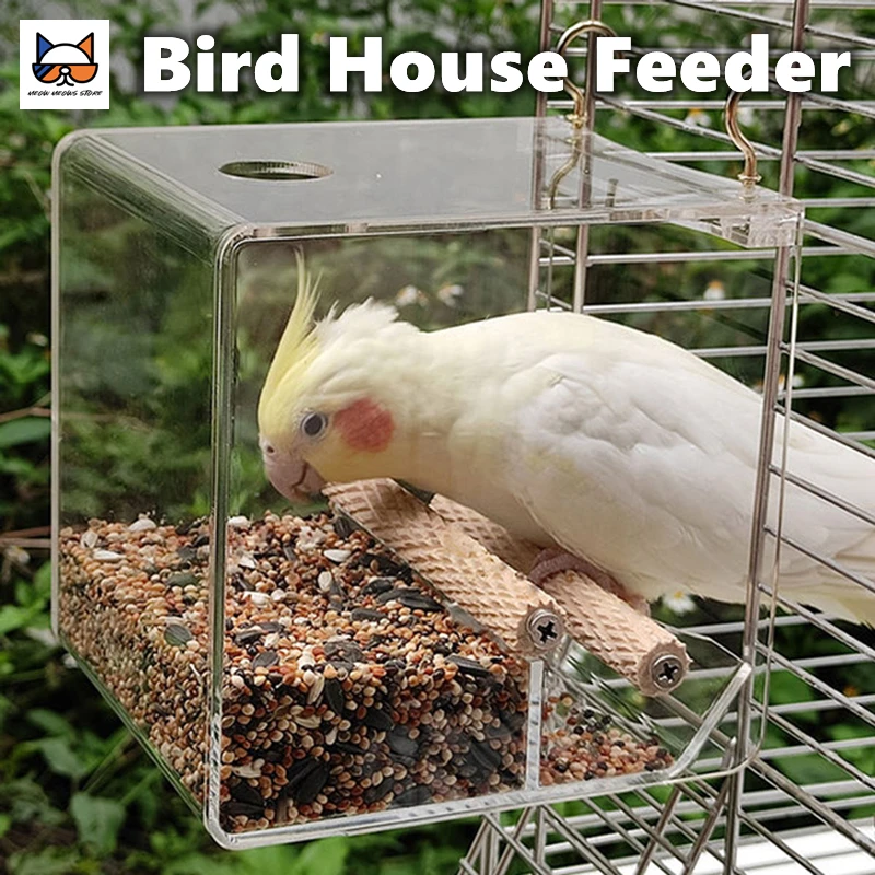 Bird Feeding House Hang Window & Birdcage Acrylic Feeder Bird Standing Stick Sliding Seed Leak Food Large Outdoor Natural Feeder