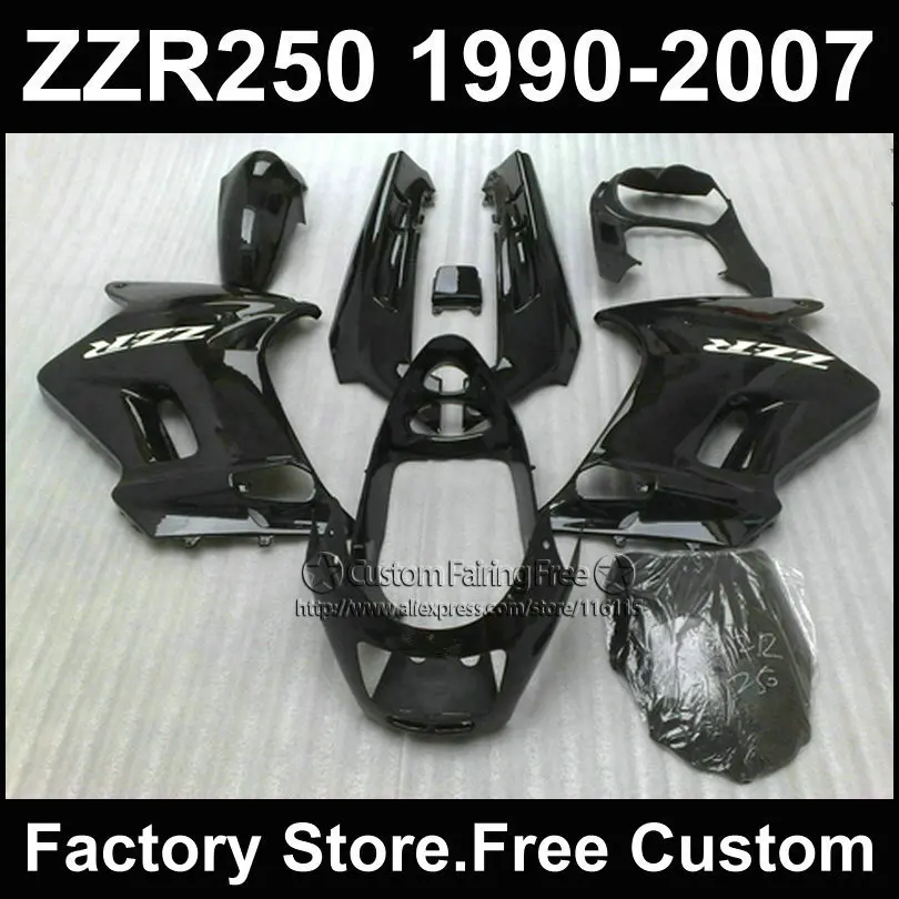 

Custom ABS factory fairings set for Kawasaki Ninja ZZR-250 ZZR250 1990 1992 2007 ZZR 250 90-07 all black motorcycle fairing