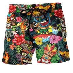 Summer Hawaiian Beach Shorts Tiki Mask 3D Print Men Women Holiday Trunks Casual Surfing Board Shorts Swimwear Kid Men's Clothing