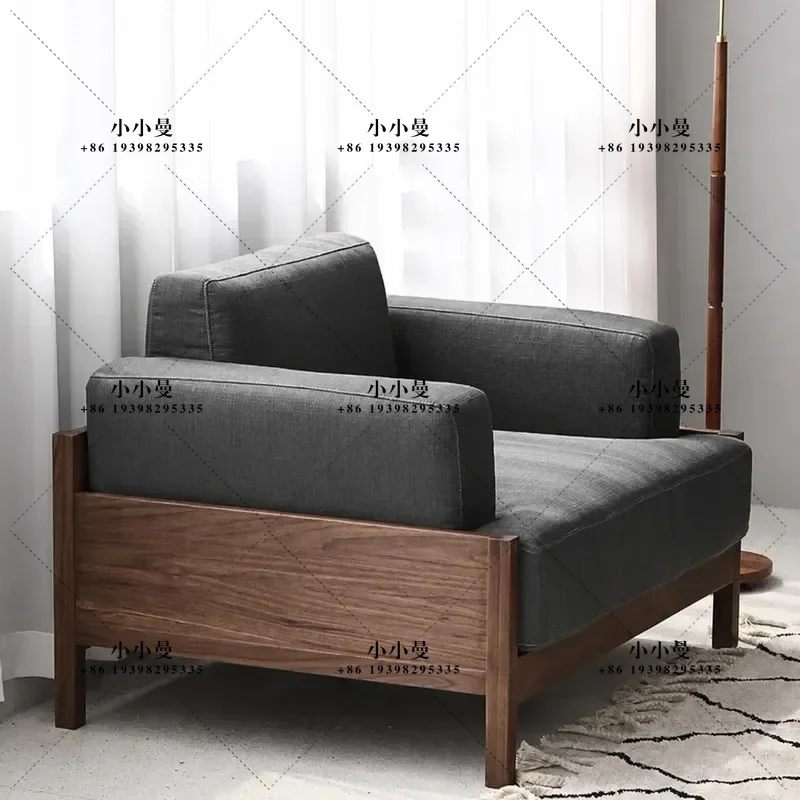 Retro Black Walnut Solid Wood Bed Nordic Medieval Fabric Upholstered Double Bed Simple Master Bedroom Furniture for Small