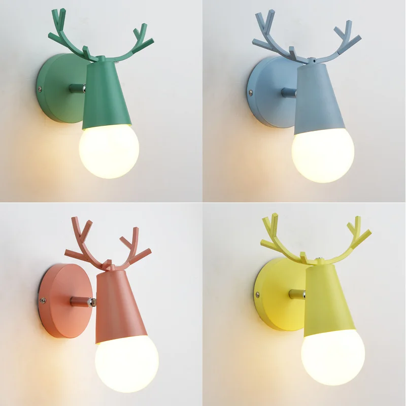 Europe Bedside Lamp Concise Originality Coffee Bar Television Background Wall Decoration Personality Led Deer Head Wall Lamp