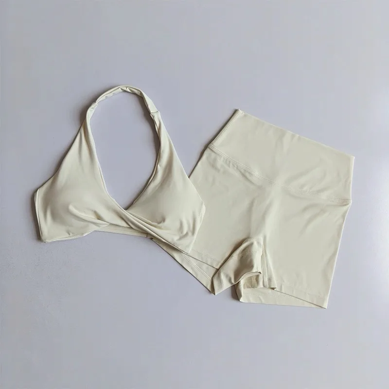Yoga-Outfit für Damen, 2-teiliges Set | Halter-Sport-BH mit offenem Rücken, gepolstert, hohe Taille, Po-Lifting, Bauchkontrolle, Nude-Feel, Workout S – Detail 14