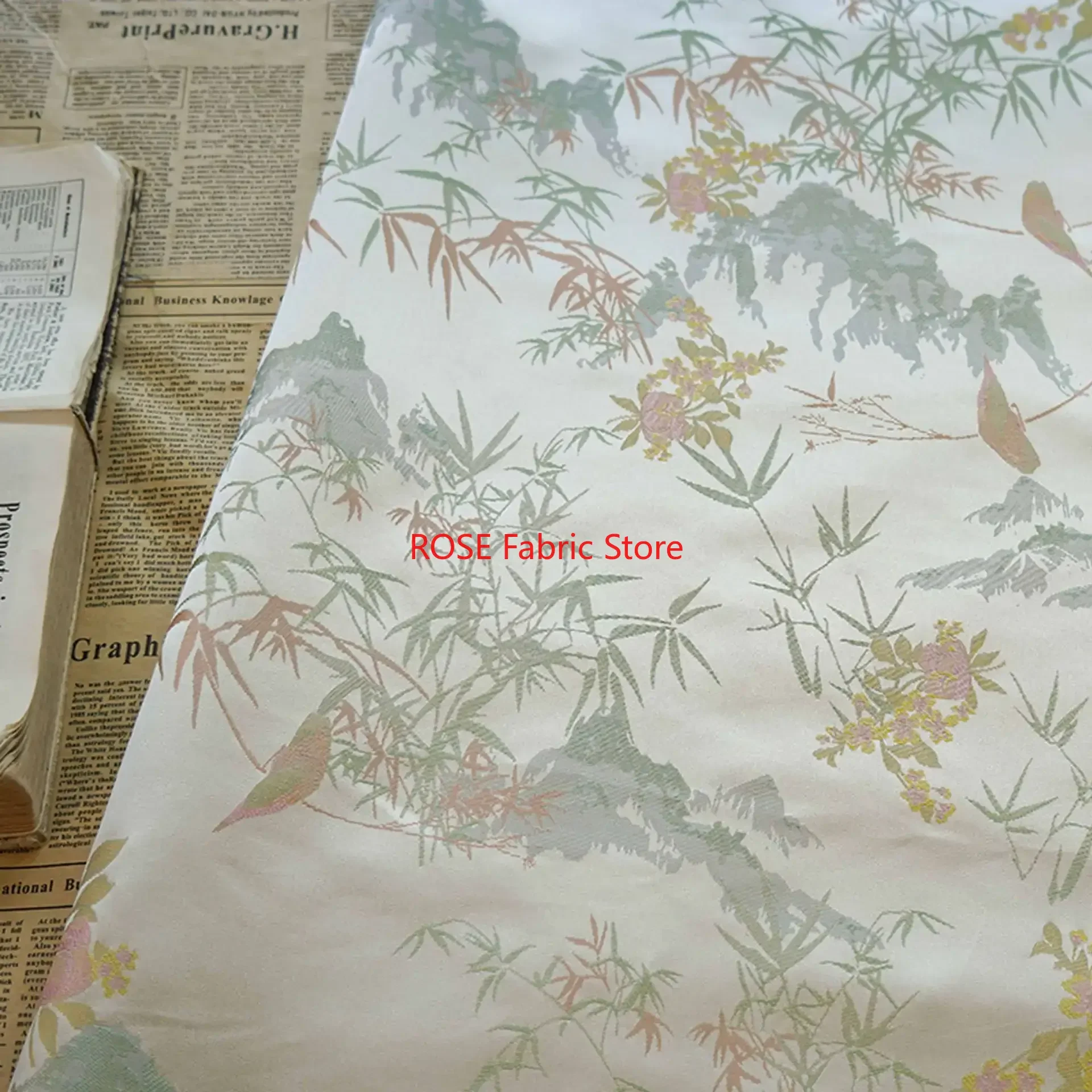 1 Meter Bamboo Leaf Jacquard Fabric Elegant Soft Dress Cheongsam Diy Sewing Fabric