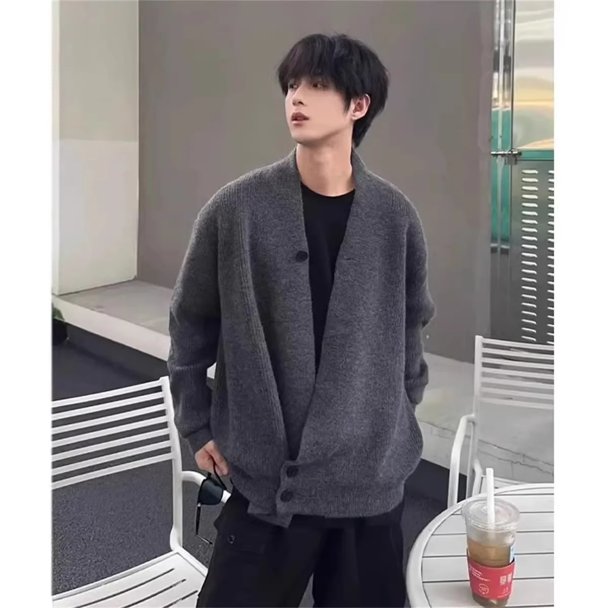 

Autumn Winter Korean Sle Lazy Knitted Cardigan Men's Casual Versatile Button up Cardigan Classic Dao Pao Outerwear Top