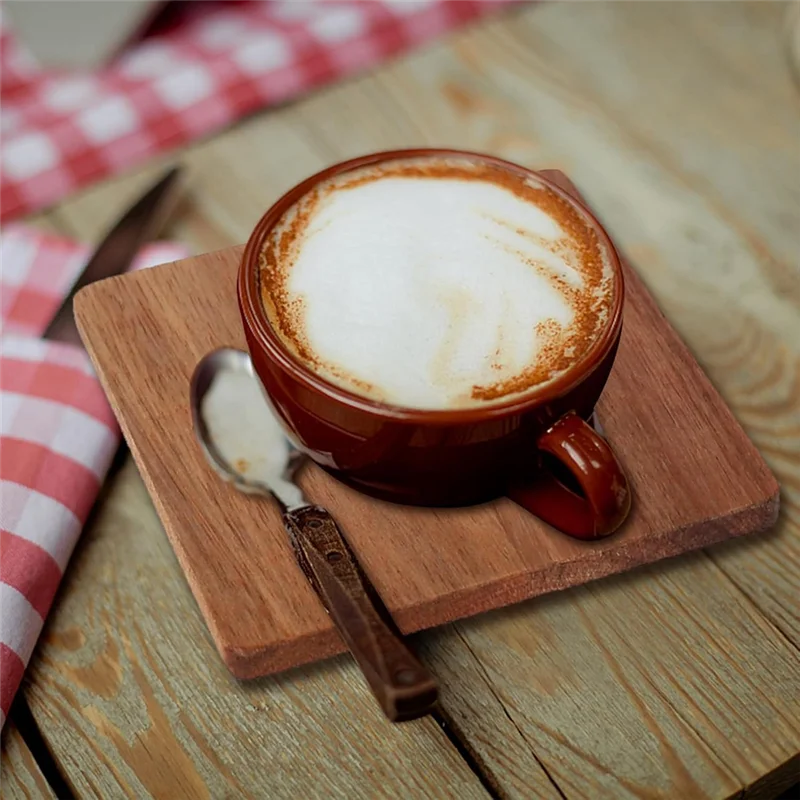 ABZL pour l'artisanat Compatible 16 pièces sous-verres en bois inachevé, carré de 4 pouces en bois d'acacia avec points en Silicone antidérapants