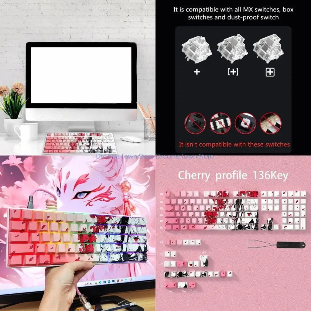 HX6A 136 Keycap Set, Side Print Translucent Keycaps for Mechanical Keyboards