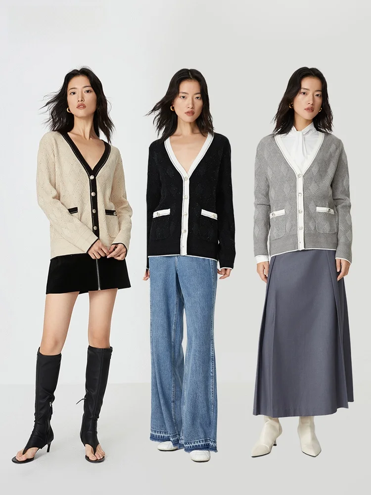 Faionable V-Ne Open Vest Gebreide Trui Dames Patchwork Kleur Blo Design College Sle Herfst Winter Nieuwe collectie