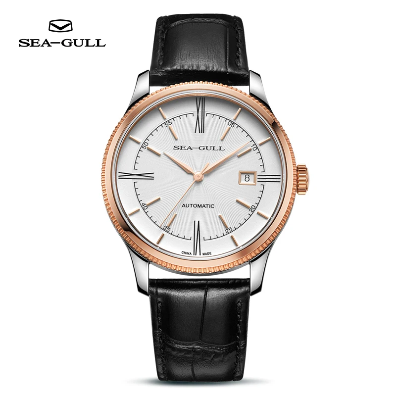 Seagull watch men's automatic mechanical watch ultra-thin business watch rose gold calendar watch large dial designer series6077