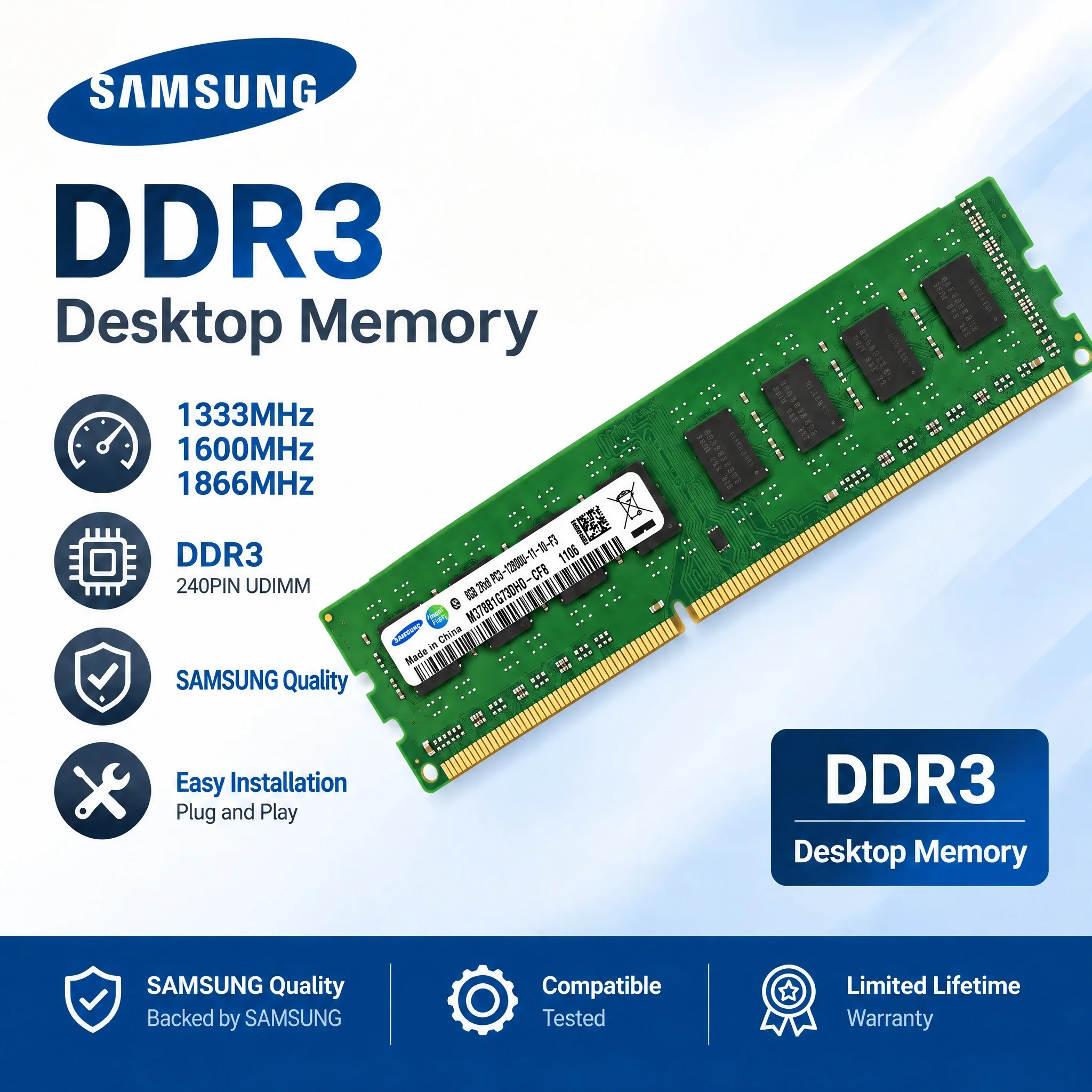 SAMSUNG Desktop Memory DDR3 DDR3L UDIMM Ram 8GB 4GB 2GB Memoria 1866MHz 1600MHz 1333MHz 1066MHz Computer RAM 1.35V/1.5V PC3 RAM
