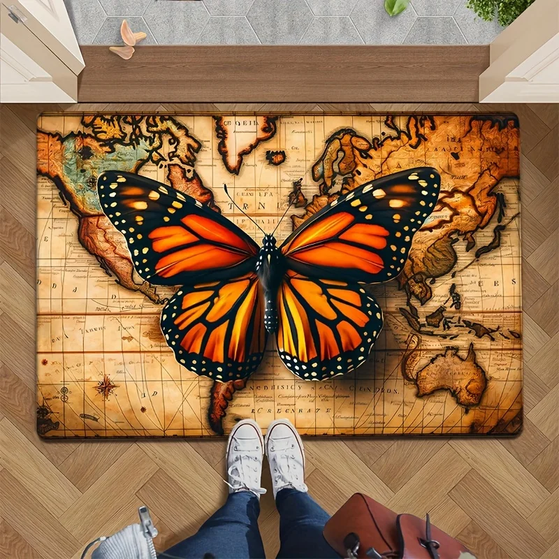 Vintage Farmhouse Butterfly  Mat Flannel for Living Room Bedroom Bathroom Kitchen Sink Laundry Room Entrance Carpet Home Decor