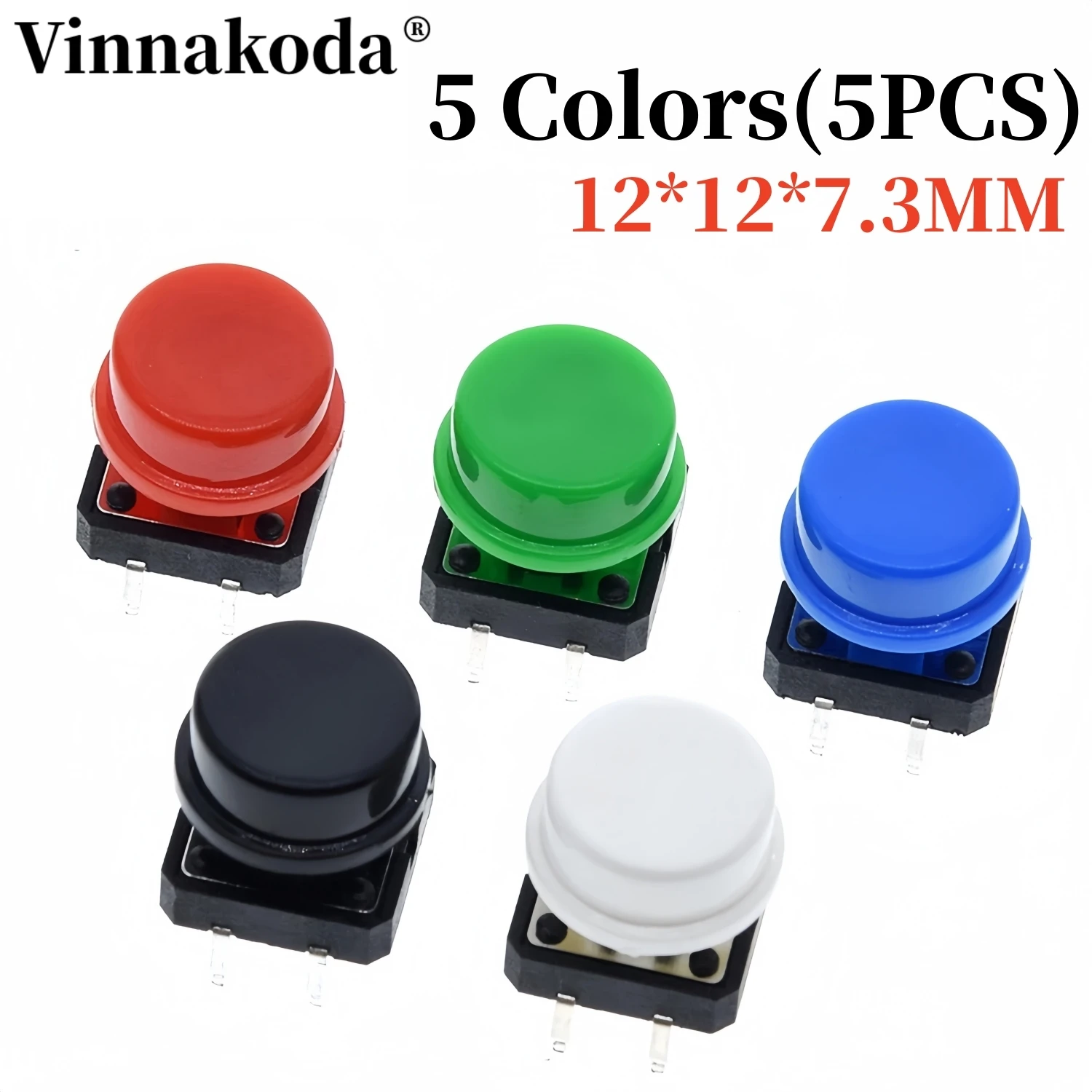 

5PCS Tactile Push Button Switch Momentary 12*12*7.3MM Micro switch button + 5PCS Tact Cap(5 colors) for Arduino Switch