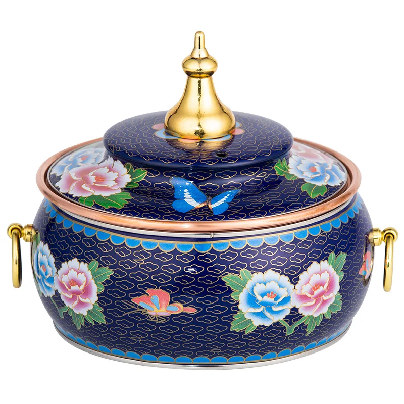 

Premium Cloisonne Copper Hot Pot with Thickened Inner Pot - Portable Induction Stove Safe Mini Shabu Pot for Individual Dining