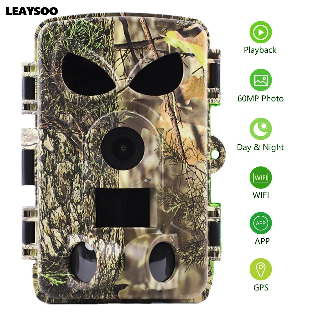 8K Trail Camera 60MP WiFi Hunting Cameras APP Control IP66 Waterproof 0.2s Trigger Speed Wildlife Scouting Scouting Game Cam