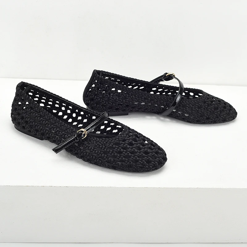 الباليه امرأة 2025 جولة تو أحذية نسائية كل مباراة الفم الضحلة الحياكة الشقق الباليه فستان مريح ماري جينس كل ماتك #2