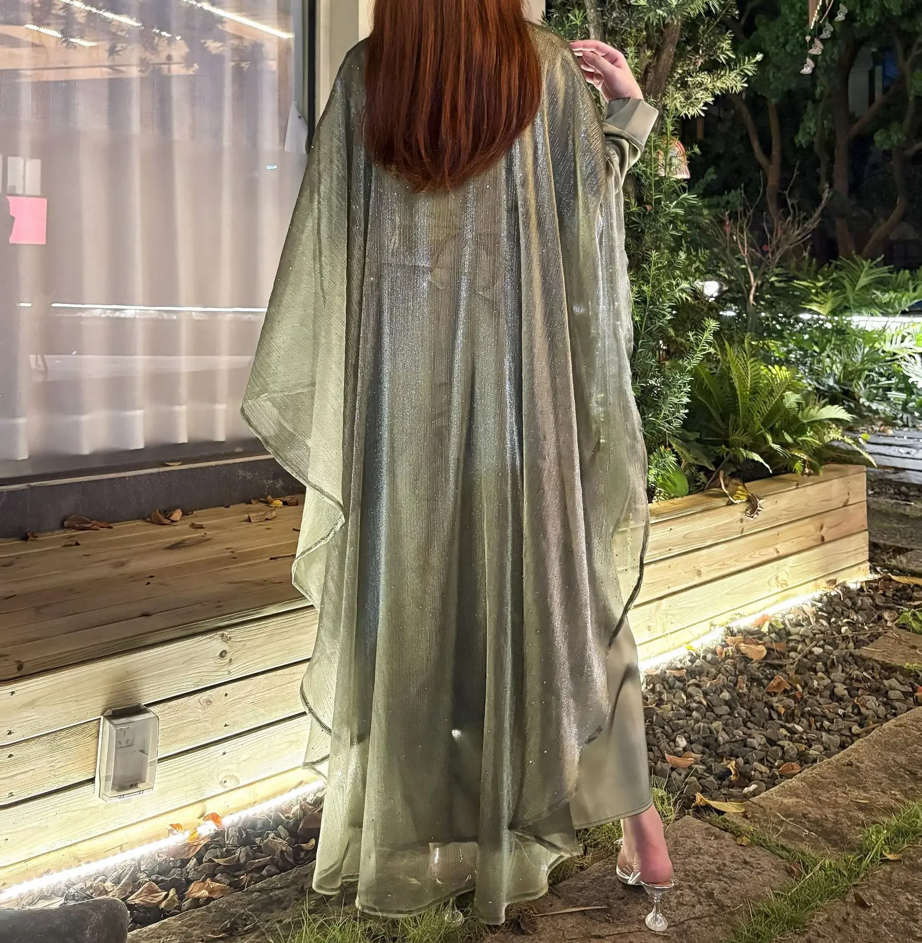 2025年新作ファッション レディース 無地 カジュアル トレンド ゆったり エレガント ツーピースセット カーディガン アバヤ インナーワンピース 中東 ムスリム向け