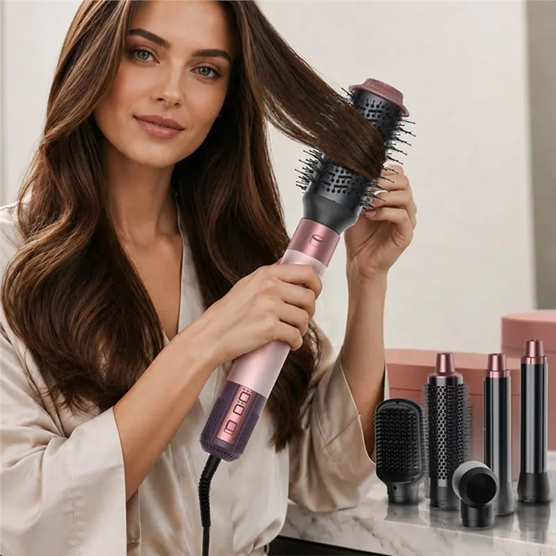 A83G-6-In-1 High-Speed   Hot Air Brush Fast Drying Straightening Curling Smoothing & Volumizing For All Hair Types EU Plug