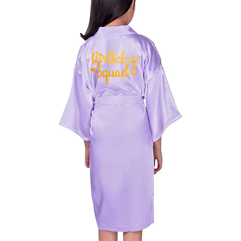 Birthday Squad Birthday Girl Princess Robe Spa Robes for Girls Party Satin Silk Kimono Robes Party Supplies
