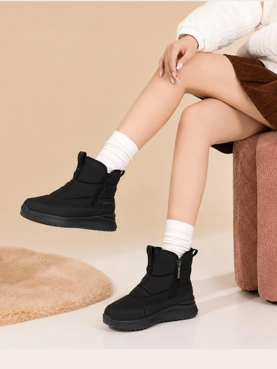 Baasploa Damen-Winter-Schneestiefel, warme Plüsch-Stiefeletten für Damen, bequeme, rutschfeste Baumwollschuhe mit Reißverschluss, wasserabweisende Freizeitschuhe – Detail 12