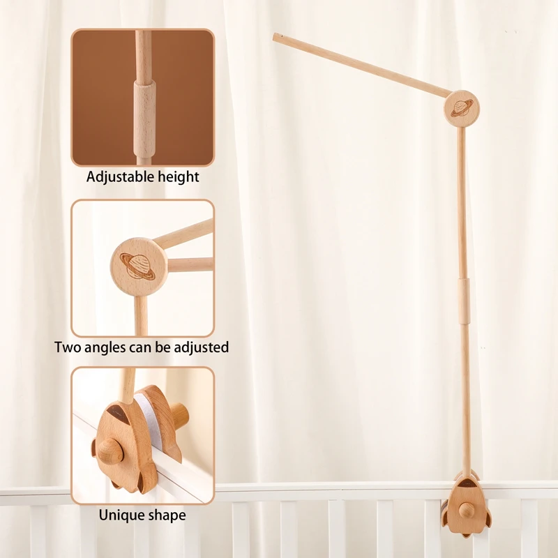 Baby Wooden Bed Bell Bracket Mobile Hanging Rattles Bracket Toys Hanger Baby Crib Mobile Bed Bell Wood Toys Holder Arm Bracket