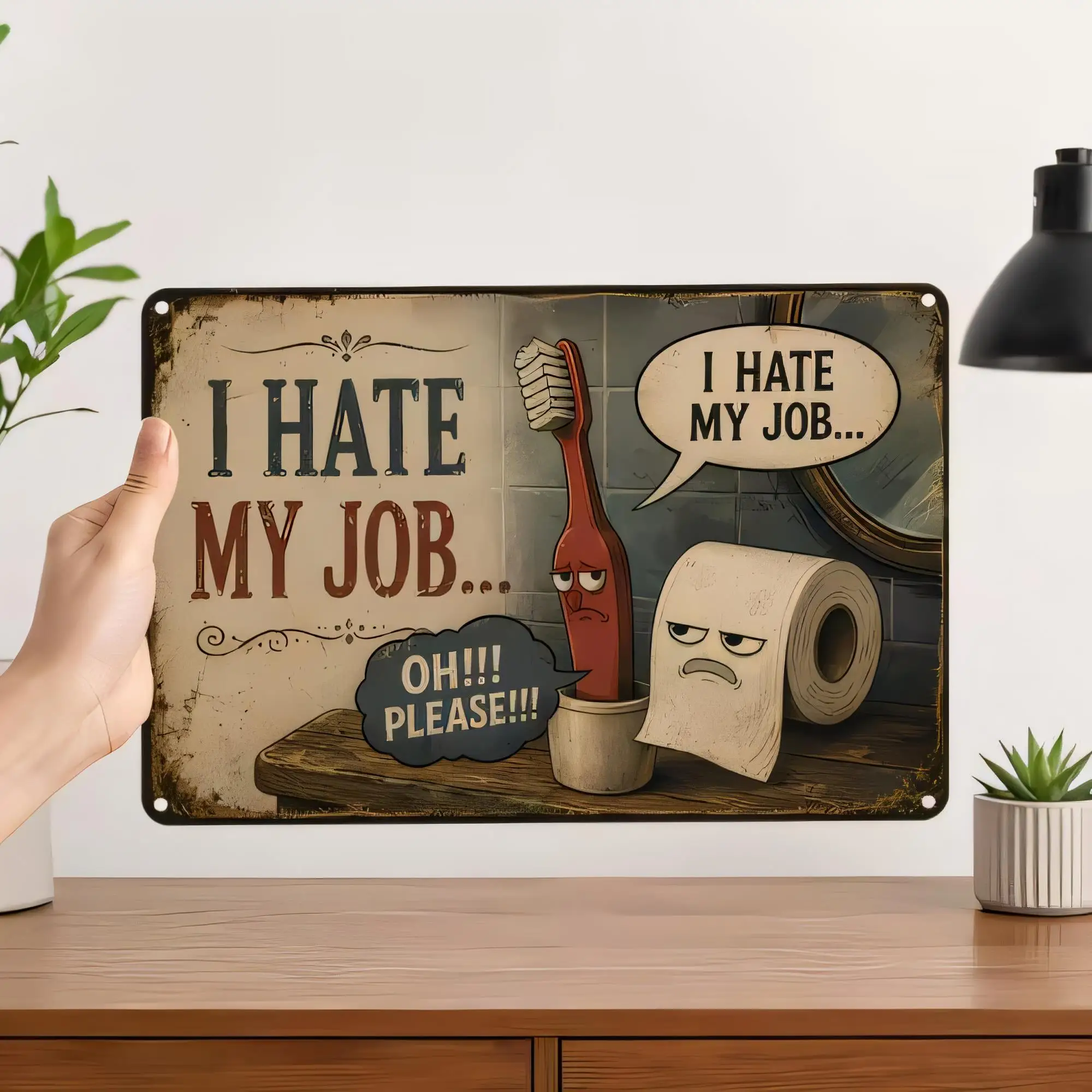 Tin Sign I Hate My Job Funny Bathroom Toilet Metal Plaque Retro Quote Wall Decor for Home Bar Office Man Cave 8x16  Rustproof Vi