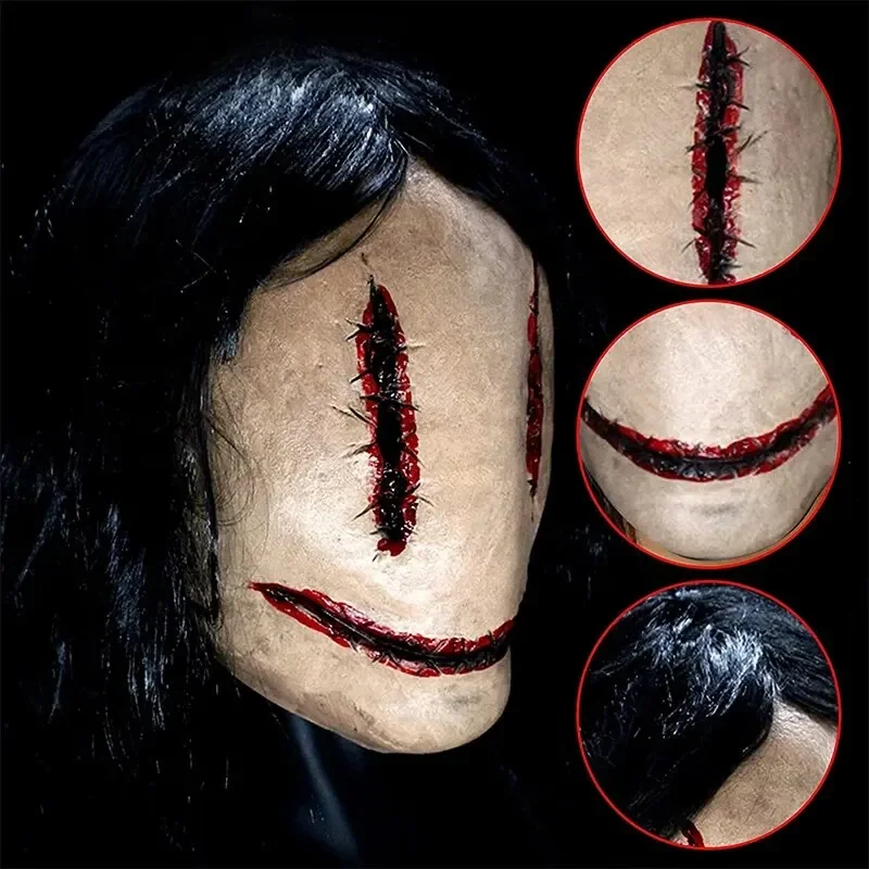 เซ็กซี่ยิ้ม Ghost Face Killer Latex หน้ากากฮาโลวีนน่ากลัว Skull หน้ากากสยองขวัญ Full Head เครื่องแต่งกาย Creepy Cosplay Props