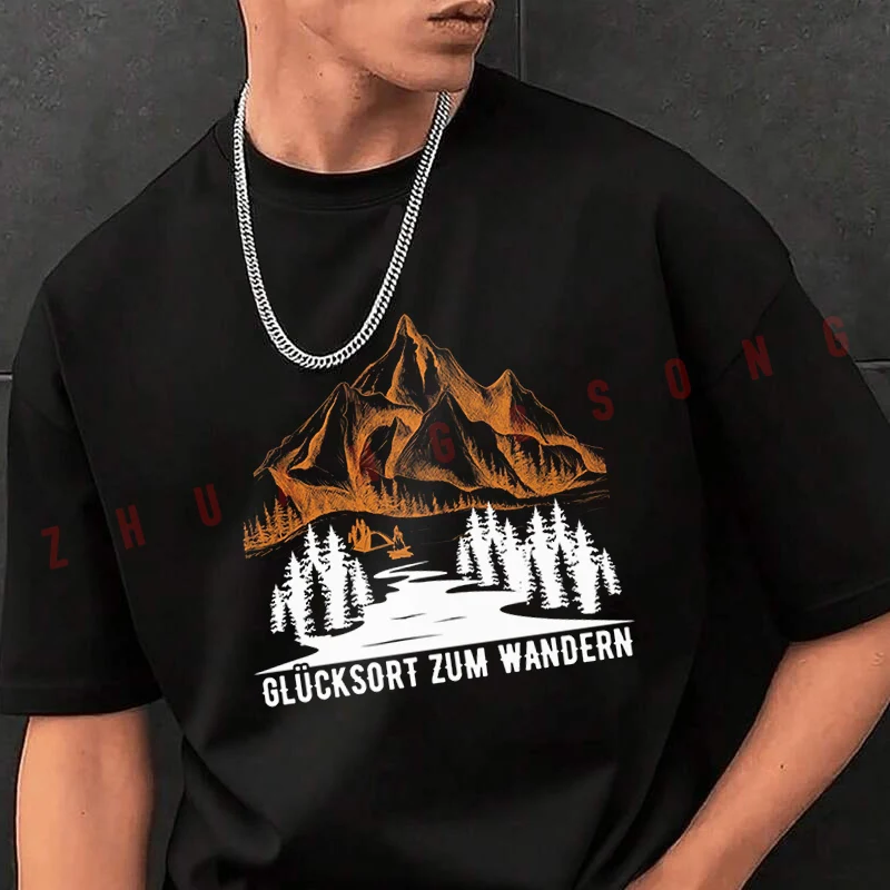 

Мужская футболка с круглым вырезом, черная, с надписью Wandern Spruch Glcksort, новая, в стиле хип-хоп, повседневная, для мотоциклистов