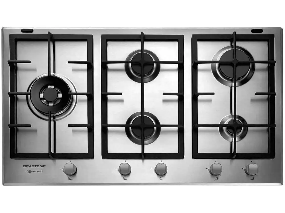 Cooktop 5 Bocas a Gás Natural GLP Brastemp Inox Dupla Chama Acendimento Automático - 220V