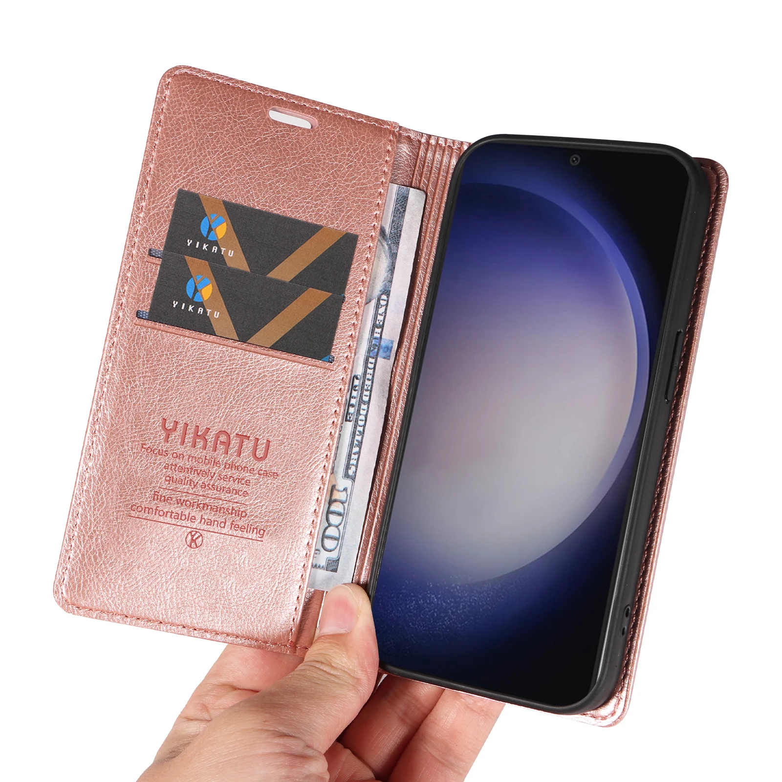 حافظة لهاتف سامسونج جالاكسي S 9 10 20 21 22 23 24 25 Plus Ultra FE Litchi Texture حافظة هاتف فاخرة لتخزين البطاقات والمال